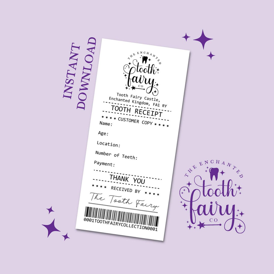 Instant Download Tooth Fairy Receipts, A4, Print at Home, PDF, the ...