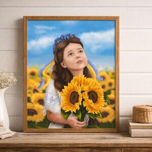 Ukraine Girl Sunflower Art, Support Ukraine Print, Blue Yellow Poster (Digital Download)