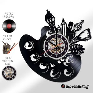 Reloj de vinilo con paleta de artista – Decoración de estudio de arte reciclado
