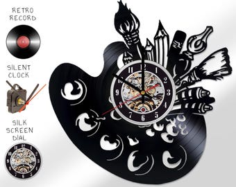 Artist Palette Vinyl Record Clock – Upcycled Art Studio Decor
