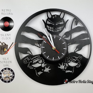 Retro Gaming Vinyl Record Wall Clock - Unique Gamer Gift for Men - Nerd Decor for Gaming Room - Geeky Gamer CupHead Devil Design