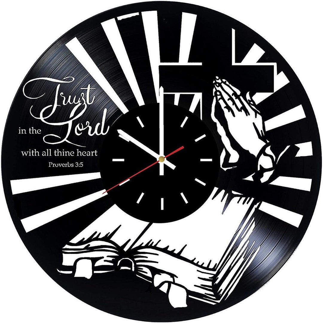 Prayer Clock, Religious Wall Clock Made of 12 Inch Vinyl Record, Decorative Bible Verses Clock