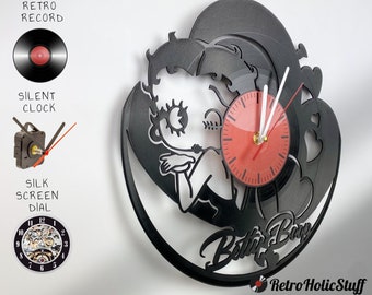 Reloj de vinilo Baby Boop, reloj de pared único hecho con discos de vinilo de 12 pulgadas