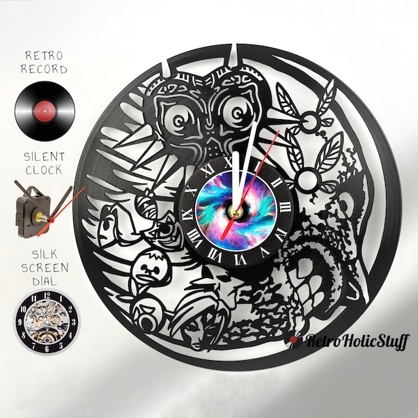 Horloge murale unique Majora+Mask+Majoras en disque vinyle – Décoration parfaite inspirée du jeu pour un jeu confortable – Horloge de salle de jeux