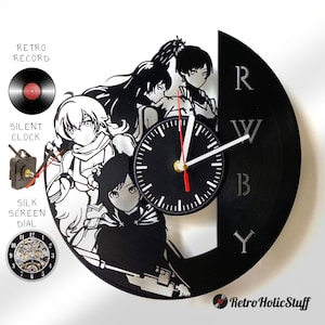 RWBY Anime clock, Vinyl Record Clock, Anime room decor, Unique wall clock, Handmade clock, lp clock, Gift wall clock