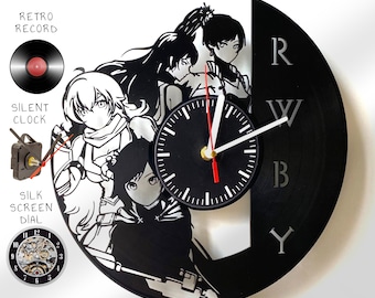 RWBY Anime Wanduhr, Schallplattenuhr, Anime Wanduhr, Einzigartige Wanduhr, Handgemachte Uhr, LP Uhr, Geschenk Wanduhr