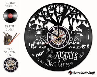 Reloj de vinilo Wonderland, decoración de pared para la hora del té, regalo de Tim Burton