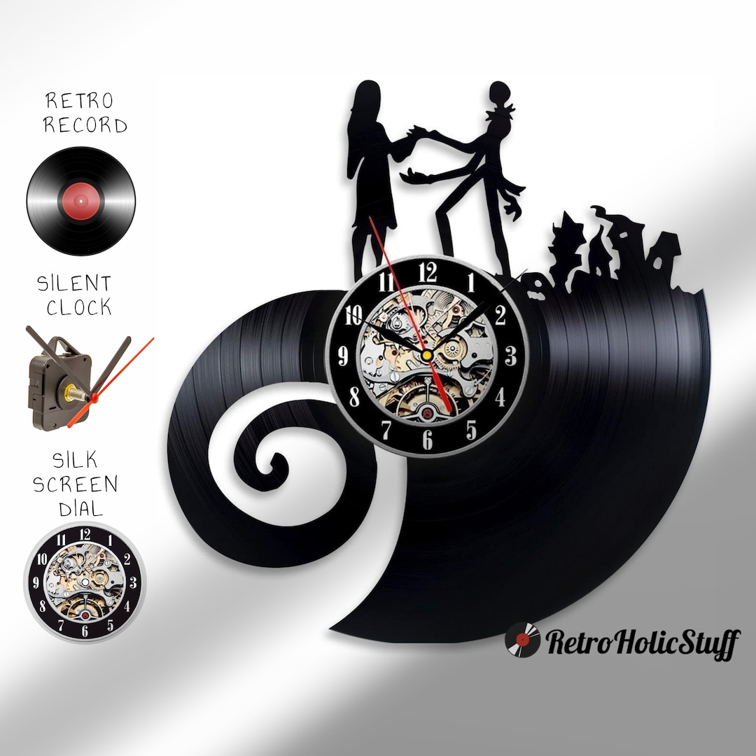 Jack and Sally Vinyl Record Wall Clock, Tim Burton Movie Themed Decor ...