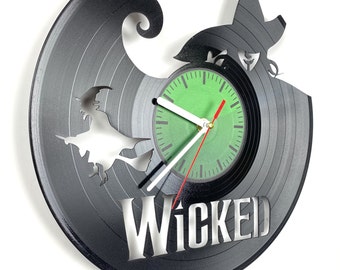 Broadway Musical themed Vinyl Record Clock, Green Witch of the West, Theatre Room Wall Decor, Broadway Lover Gift