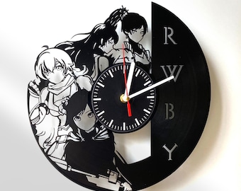 RWBY Anime clock, Vinyl Record Clock, Anime room decor, Unique wall clock, Handmade clock, lp clock, Gift wall clock