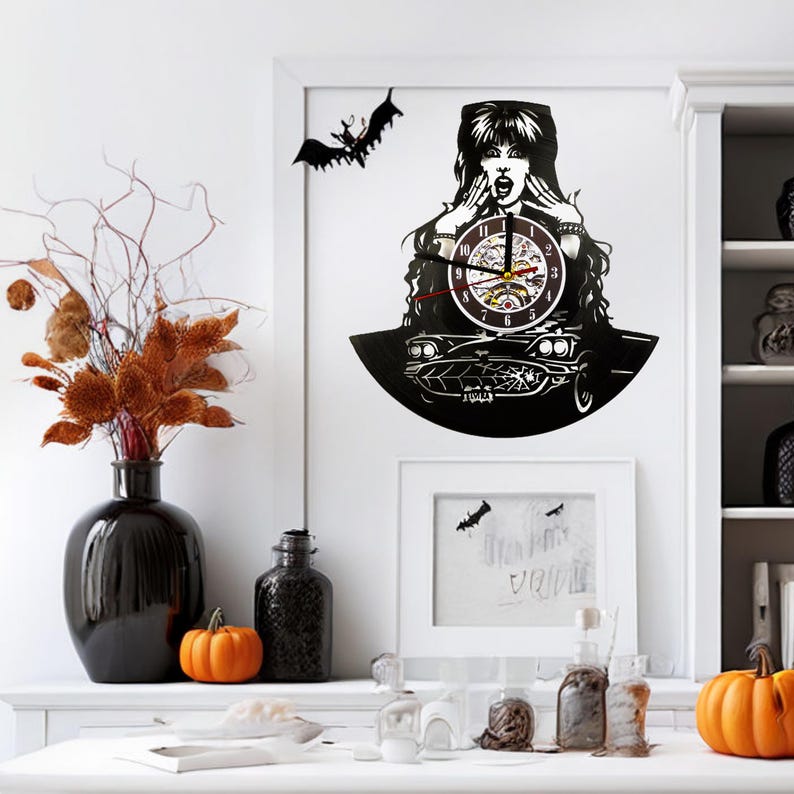 Scream Clock Image Elvira Vinyl Clock, Mistresses of the Darkness Design Wall Clock ...
