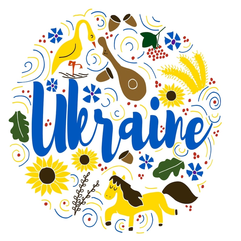 Ukrainian Folk Art Printable Wall Art, Ukraine Digital Download, Blue Yellow Square Print, Modern Folk Decor
