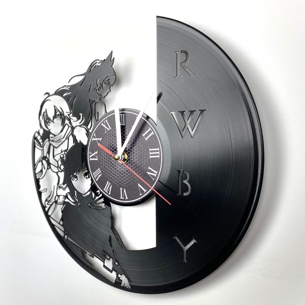 RWBY Anime clock, Vinyl Record Clock, Anime room decor, Unique wall clock, Handmade clock, lp clock, Gift wall clock