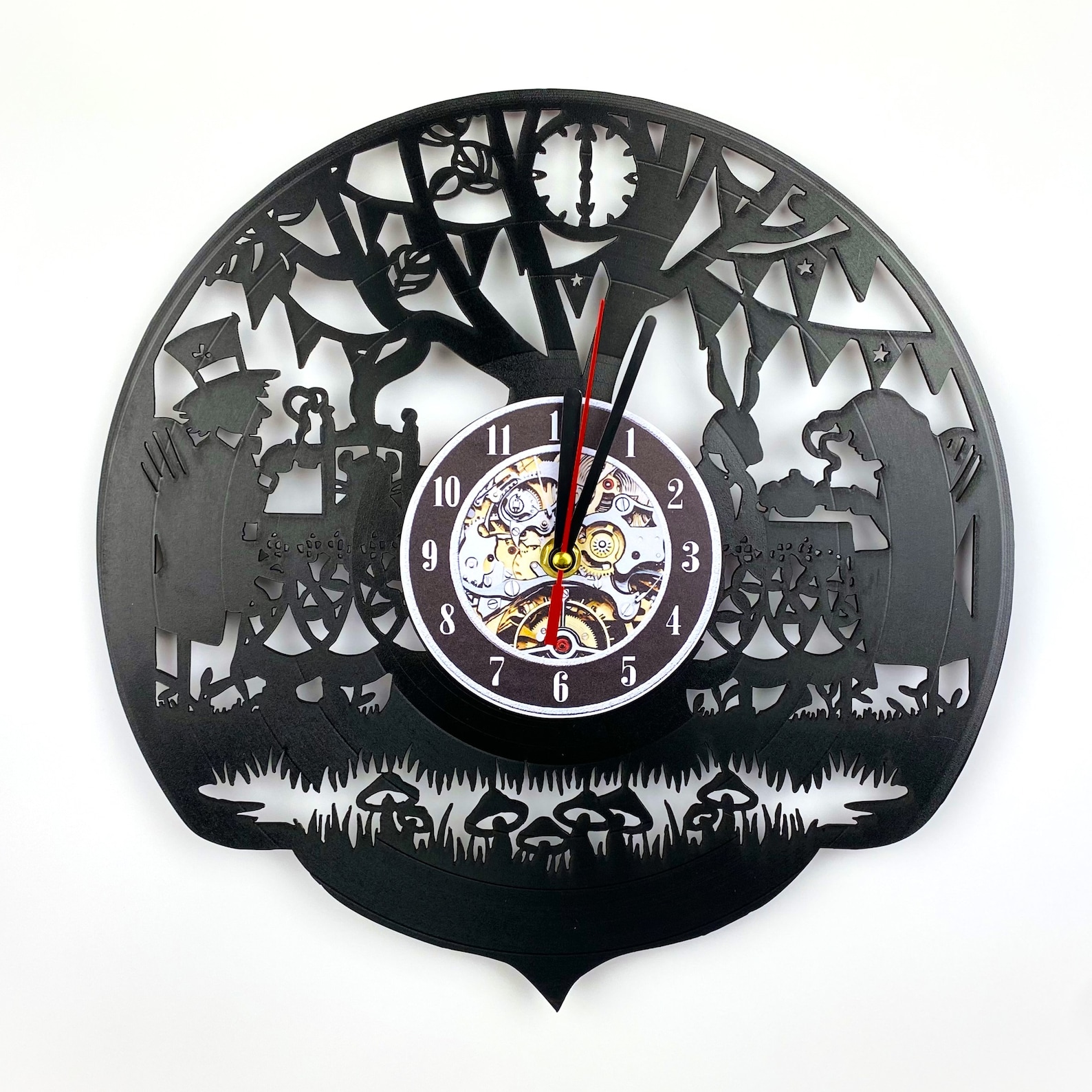 Alice+in+wonderland decor wall clock made of Vinyl Record