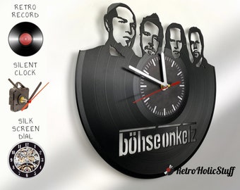 onkelz heavy metal musik band wanddeko schallplatten uhr, personalisiertes geschenk, recycling wanduhr schwarz