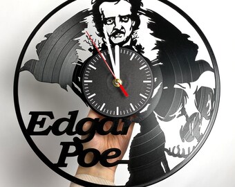 Edgar Allan Poe Vinyl Record Clock, Gothic Literary Decor