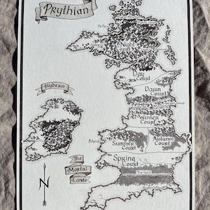 Impression de carte de Prythian dessinée à la main, ACOTAR, carte fantastique dessinée à la main, carte de style Tolkien, carte fantastique, fait main, dessinée à la main, art, décoration murale