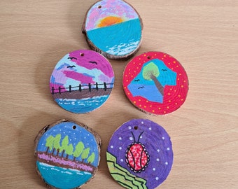 Hand Decorated Wood Slices With A Nature Theme