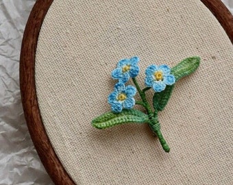Forget Me Not Brooch, Handmade Crochet Flower Pin