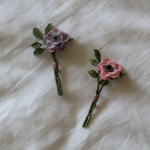 Anemone Crochet Brooch, Handmade Crochet Flower Pin