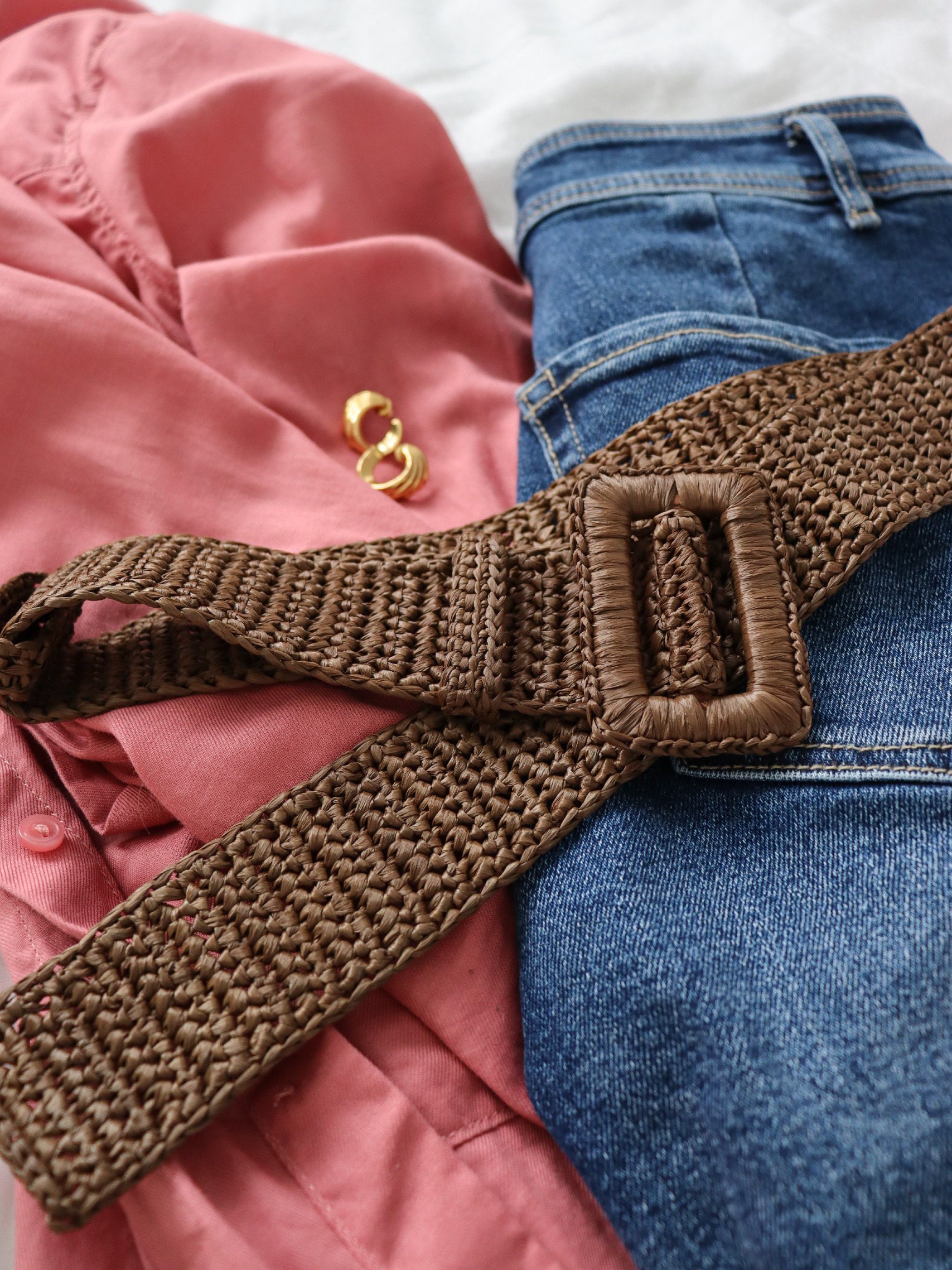 Crochet Raffia Belt Handmade Brown Summer Belt Women Crochet Etsy UK