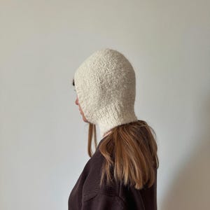 Boucle Hand Knitted Alpaca Wool White Balaclava Hood