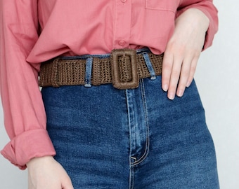 Ceinture d’été en raphia faite à la main, ceinture au crochet pour femmes