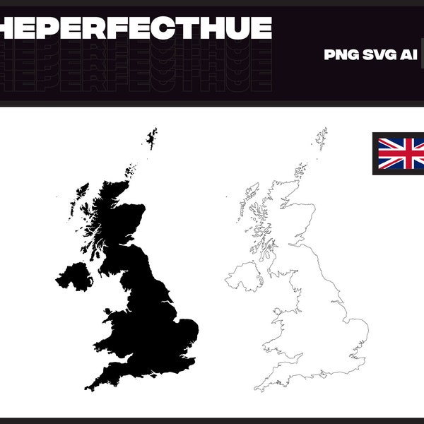Map of United Kingdom Silhouette and Outline Vector, UK Svg, Black and White Solid Outline PNG/SVG/Ai Instant Digital Download | Country