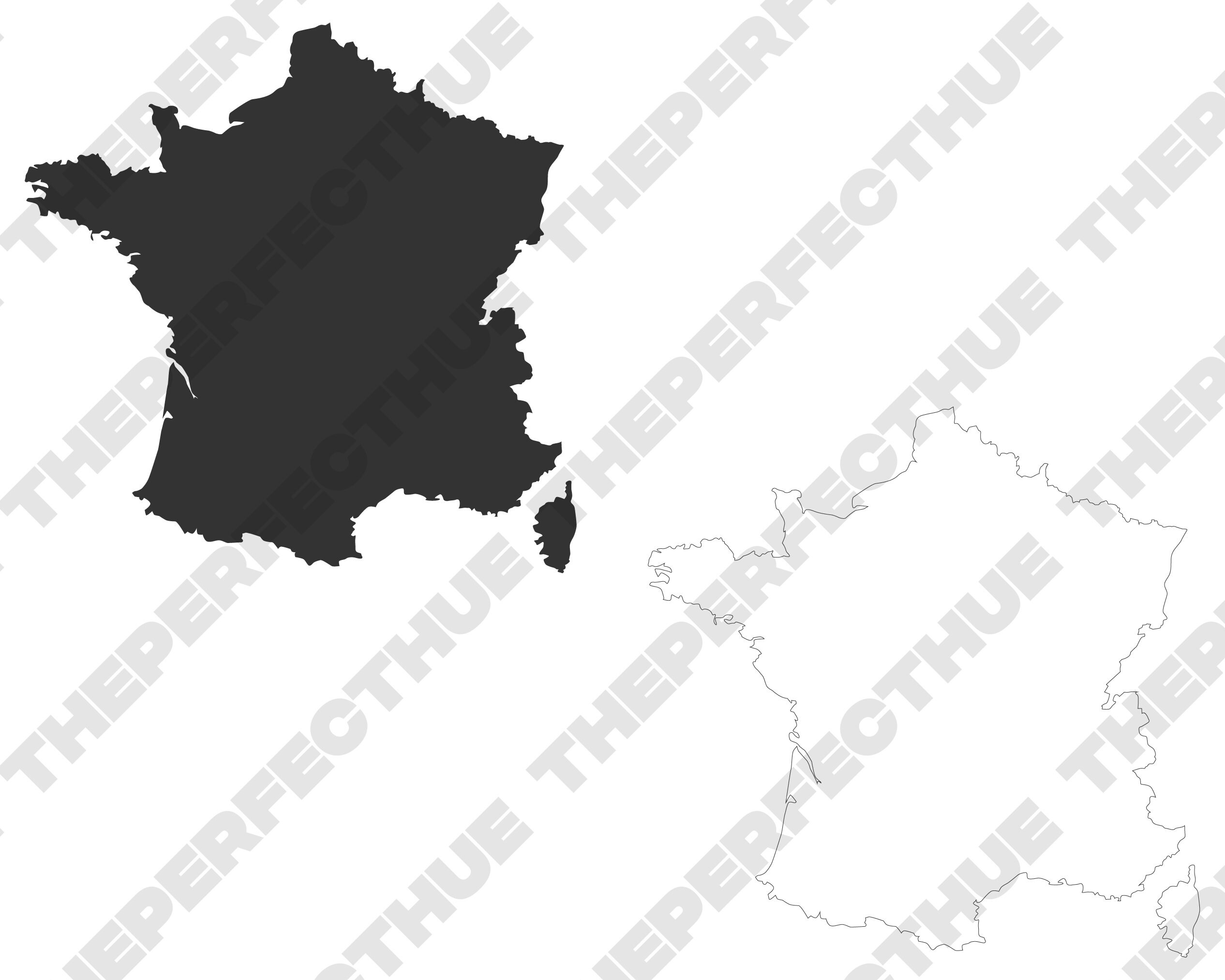 Map of France Silhouette and Outline Vector, Black and White Solid ...