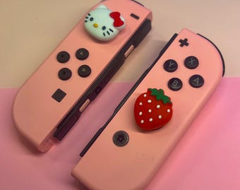 Hello kitty & Strawberry Thumb Grips – Kawaii Joystick Covers | Nintendo Switch OLED | Soft Silicone Caps