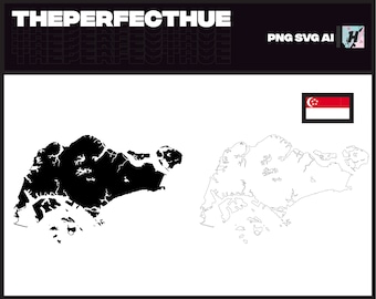 Map of Singapore Silhouette and Outline Vector, Black and White Solid Outline Boundary Country PNG/SVG/Ai Instant Digital Download | Country