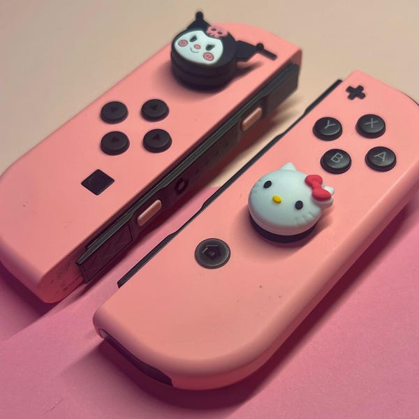 Hello Kitty & Kuromi Thumb Grips – Cute Joystick Covers | Nintendo Switch OLED Accessories | Soft Silicone Kawaii Caps
