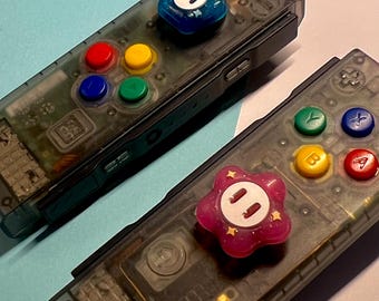 Colourful Flower Thumb Grips – Blue and Green or Yellow and Red Joystick Covers | Cute Nintendo Switch OLED Accessories | Soft Silicone Caps
