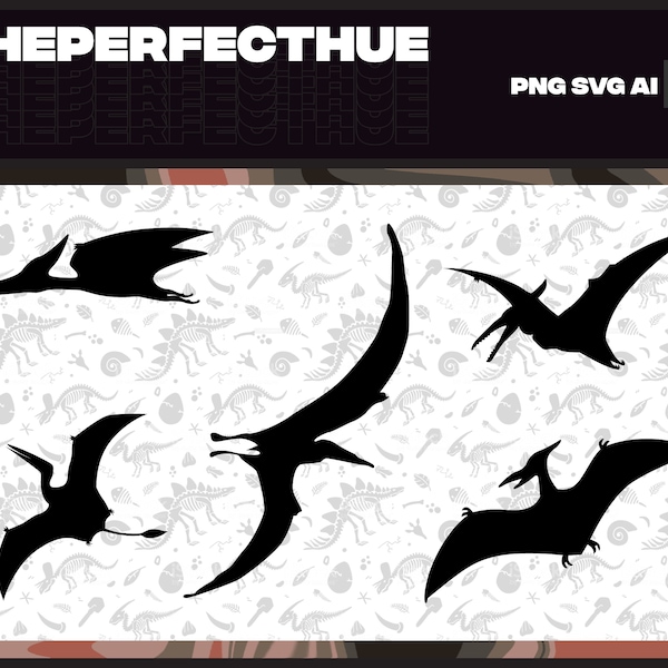 Pterodactyl Animal Bundle Silhouette, T-rex Svg, Svg for Cricut, Dinosaur Svg PNG/SVG/AI Instant Digital Download | Jurassic