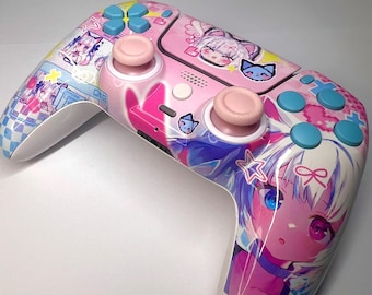 Kawaii Anime PS5 Controller Shell Mod – Custom DualSense Design | PlayStation 5 Controller | Send-In or Buy Refurbished
