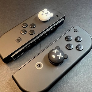 Bear Thumb Grips – White and Black Joystick Covers | Cute Nintendo Switch OLED Accessories | Soft Silicone Bunny Ear Caps