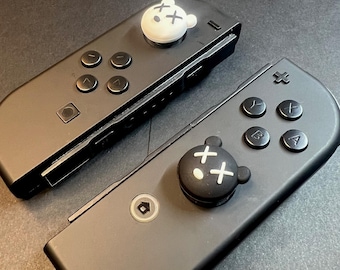 Bear Thumb Grips – White and Black Joystick Covers | Cute Nintendo Switch OLED Accessories | Soft Silicone Bunny Ear Caps