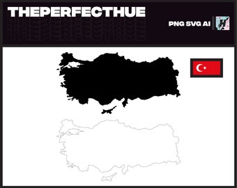 Mapa de Turquía Silueta y contorno vector, Tukey Svg, Blanco y negro Contorno sólido País PNG / SVG / Ai Descarga digital instantánea / País