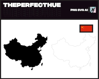 Map of China Silhouette and Outline Vector, Black and White Solid Outline Boundary Country PNG/SVG/Ai Instant Digital Download | Country