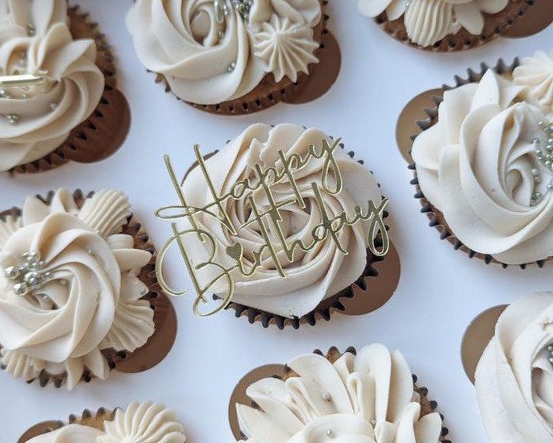 Acrylic Happy Birthday Cupcake Toppers Gold Rose Gold & Etsy UK
