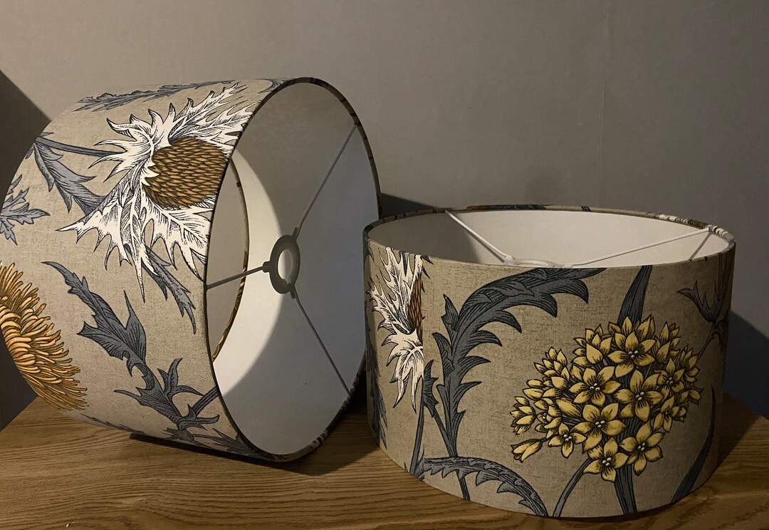 Thistle Print Lampshade, Scottish Thistle Print, Ochre, Grey, Mustard
