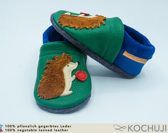 Organic Leather Slippers Hedgehog / Personalizable / Vegetable Tanned Leather / Various Sizes and Colours / Slip-Ons / Slippers