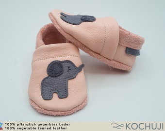 Organic Leather Slippers Elephant / Personalizable / Vegetable Tanned Leather / Various Sizes and Colours / Slip-Ons / Slippers