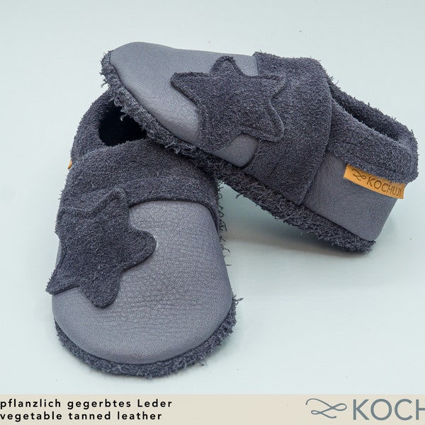 Bioleder Krabbelschuhe Stern / Personalisierbar / Verschiedene Farben / Lederpuschen / Pflanzliche Gerbung / Chromfrei