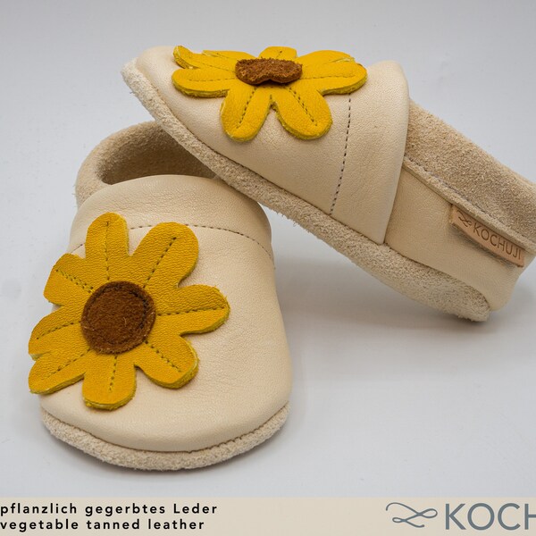 Bioleder Krabbelschuhe Sonnenblume / Lederschluppen / Lauflernschuhe / Pflanzliche Gerbung / Chromfrei / Personalisierbar