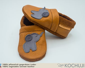 Organic Leather Slippers Elephant / Slip-Ons / Crawling Shoes / Vegetable Tanned Leather / Personalizable