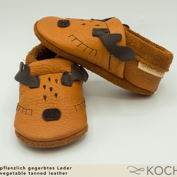 Bioleder Krabbelschuhe Reh / Personalisierbar / Verschiedene Größen und Farben / Lederpuschen / Pflanzliche Gerbung / Chromfrei