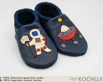 Kosmonaut Lederpuschen / Naturleder / Personalisierbar / Krabbelschuhe / Lauflernschuhe / Ökoleder / Pflanzliche Gerbung / Chromfrei