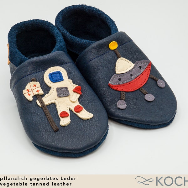 Kosmonaut Lederpuschen / Naturleder / Personalisierbar / Krabbelschuhe / Lauflernschuhe / Ökoleder / Pflanzliche Gerbung / Chromfrei