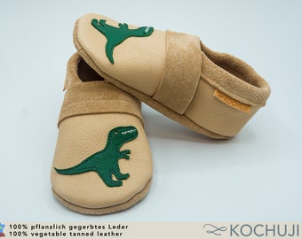 Organic Leather Slippers Dinosaur / Personalizable / Vegetable Tanned Leather / Various Sizes and Colours / Slip-Ons / Slippers / T-REX